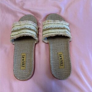 La-a Sole | Boho Slides in Cream | size Large 8/9